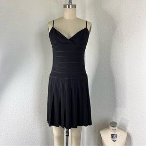 Intermix Pleated V Neck Cocktail Mini Dress